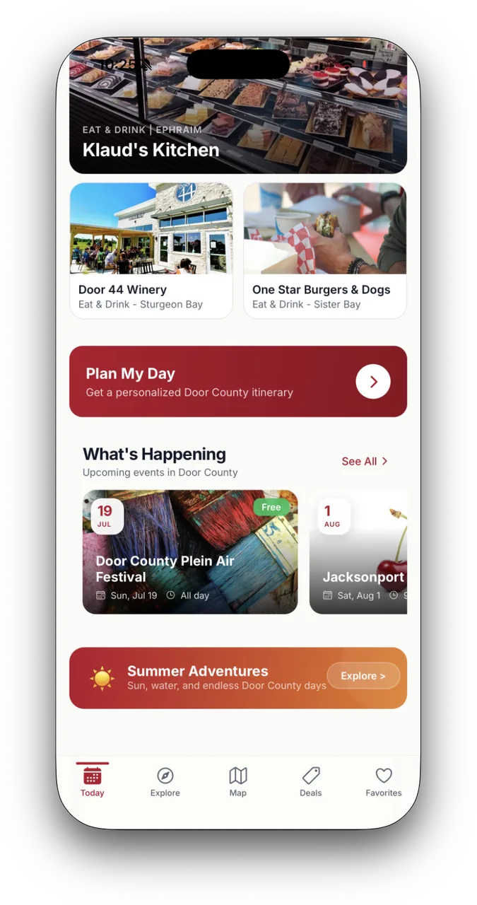 The Explore screen listing places with category filters.